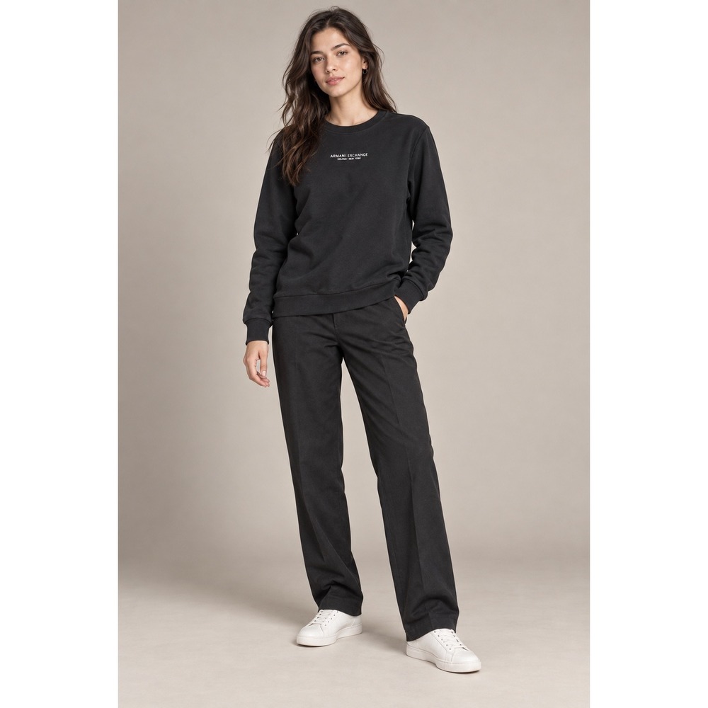 Armani Exchange Women's Medium Black Logo Crewneck Sweatshirt Pullover